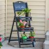 Sunnydaze Country Heart 3-Tier Wooden Plant Stand with Chalkboard – Wood Ladder Shelf for Plants – For Indoor or Outdoor Use – 41″ H – Black(Black)