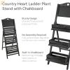 Sunnydaze Country Heart 3-Tier Wooden Plant Stand with Chalkboard – Wood Ladder Shelf for Plants – For Indoor or Outdoor Use – 41″ H – Black(Black)