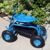 Sunnydaze Garden Seat with Wheels – Rolling Gardening Seat – Garden Stool on Wheels with Adjustable Handle and Utility Tray – Blue
