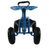 Sunnydaze Garden Seat with Wheels – Rolling Gardening Seat – Garden Stool on Wheels with Adjustable Handle and Utility Tray – Blue