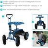 Sunnydaze Garden Seat with Wheels – Rolling Gardening Seat – Garden Stool on Wheels with Adjustable Handle and Utility Tray – Blue