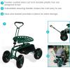 Sunnydaze Garden Seat with Wheels – Rolling Gardening Seat – Garden Stool on Wheels with Adjustable Handle and Utility Tray – Green