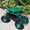 Sunnydaze Garden Seat with Wheels – Rolling Gardening Seat – Garden Stool on Wheels with Adjustable Handle and Utility Tray – Green