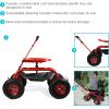 Sunnydaze Garden Seat with Wheels – Rolling Gardening Seat – Garden Stool on Wheels with Adjustable Handle and Utility Tray – Red