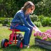 Sunnydaze Garden Seat with Wheels – Rolling Gardening Seat – Garden Stool on Wheels with Adjustable Handle and Utility Tray – Red