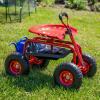 Sunnydaze Garden Seat with Wheels – Rolling Gardening Seat – Garden Stool on Wheels with Adjustable Handle and Utility Tray – Red