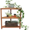 Sunnydaze Meranti Wood 3-Tier Corner Plant Stand Shelves with Teak Oil Finish – Indoor/Outdoor Wooden Planter Furniture – Potted Plant Holder Table for Patio and Home – 36-Inch