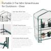 Sunnydaze Outdoor Portable 2-Tier Mini Greenhouse with Roll-up Zippered Door and Steel Wire Shelves – Clear
