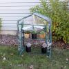 Sunnydaze Outdoor Portable 2-Tier Mini Greenhouse with Roll-up Zippered Door and Steel Wire Shelves – Clear