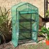 Sunnydaze Outdoor Portable 3-Tier Mini Greenhouse with Roll-up Zippered Door and Steel Wire Shelves – Green