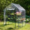Sunnydaze Portable Outdoor Grandeur Walk-in Greenhouse with 4 Steel Wire Shelves and Roll-Up Door – Clear