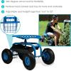 Sunnydaze Rolling Garden Cart with Seat – Garden Stool with Wheels and Adjustable 360-Degree Swivel Seat – Utility Tool Tray and Storage Basket – Blue