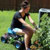 Sunnydaze Rolling Garden Cart with Seat – Garden Stool with Wheels and Adjustable 360-Degree Swivel Seat – Utility Tool Tray and Storage Basket – Blue