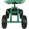 Sunnydaze Rolling Garden Cart with Swivel Seat and Storage – Rolling Garden Seat with Wheels – Gardening Stool with Wheels – Green