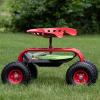 Sunnydaze Rolling Garden Cart with Swivel Seat and Storage – Rolling Garden Seat with Wheels – Gardening Stool with Wheels – Red(Red)