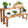 Sunnydaze 2-Tier Meranti Outdoor Wood Plant Stand – Indoor Plant Bench with Teak Oil Finish – 24-Inch