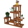 Sunnydaze 36-Inch Meranti Wood Indoor/Outdoor Multi-Tiered Plant Stand with Teak Oil Finish