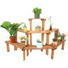 Sunnydaze 3-Tier Meranti Wood Outdoor Plant Stand with Teak Oil Finish – 5.75 Feet Wide – Indoor and Outdoor Use