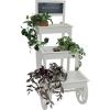 Sunnydaze 3-Tiered Flower Cart Display Stand with Wheels – Flower Display Stand or Planter – Wooden Cart with Chalkboard – White