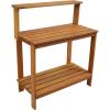 Sunnydaze 42-Inch Meranti Wood Outdoor Potting Bench with Storage Shelf – Teak Oil Finish