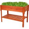 Sunnydaze 42-Inch Wooden Outdoor Raised Garden Bed with Lower Shelf for Flowers, Herbs, and Vegetables – Stained Finish(Stained Finish)