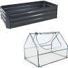 Sunnydaze 48-Inch x 11.75-Inch Rectangle Dark Gray Corrugated Galvanized Steel Raised Garden Bed and Clear 4 x 3 Feet Mini Greenhouse with 2 Zippered Side Doors and Steel Tube Frame with PVC Panels Bu
