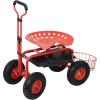 Sunnydaze Garden Cart with Wheels – Garden Stool on Wheels – Rolling Gardening Seat with Extendable Handle – Swivel Seat – Red