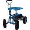 Sunnydaze Garden Seat with Wheels – Rolling Gardening Seat – Garden Stool on Wheels with Adjustable Handle and Utility Tray – Blue