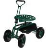 Sunnydaze Garden Seat with Wheels – Rolling Gardening Seat – Garden Stool on Wheels with Adjustable Handle and Utility Tray – Green