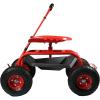 Sunnydaze Garden Seat with Wheels – Rolling Gardening Seat – Garden Stool on Wheels with Adjustable Handle and Utility Tray – Red
