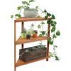 Sunnydaze Meranti Wood 3-Tier Corner Plant Stand Shelves with Teak Oil Finish – Indoor/Outdoor Wooden Planter Furniture – Potted Plant Holder Table for Patio and Home – 36-Inch