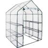Sunnydaze Portable Outdoor Grandeur Walk-in Greenhouse with 4 Steel Wire Shelves and Roll-Up Door – Clear
