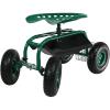 Sunnydaze Rolling Garden Cart with Seat – Garden Stool with Wheels and Adjustable 360-Degree Swivel Seat – Utility Tool Tray and Storage Basket – Green