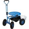 Sunnydaze Rolling Garden Cart with Swivel Seat and Storage – Rolling Garden Seat with Wheels – Gardening Stool with Wheels – Red(Blue)