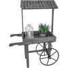 Sunnydaze Rustic Flower Cart Display Stand with Wheels – Vintage Wooden Candy Cart for a Wedding, Party, or Event – Gray