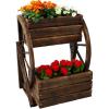 Sunnydaze Wagon Wheel 2-Tier Rustic Wood Plant Stand – Tiered Garden Box – for Patio, Garden, or Front Porch – Charred Fir Wood(Charred Fir Wood)