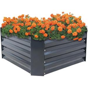 Sunnydaze 11.75″ H Raised Metal Garden Bed – Galvanized Raised Garden Bed Outdoor for Vegetables and Flowers – Dark Gray – Square(Dark Gray)