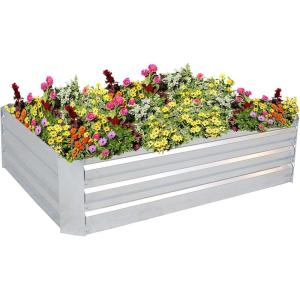 Sunnydaze 11.75″ H Raised Metal Garden Bed – Galvanized Raised Garden Bed Outdoor for Vegetables and Flowers – Dark Gray – Square(Silver)