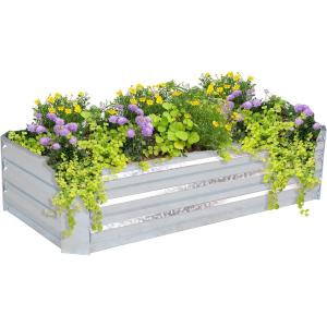 Sunnydaze 11.75″ H Raised Metal Garden Bed – Galvanized Raised Garden Bed Outdoor for Vegetables and Flowers – Woodgrain – 4′ x 2′ Silver