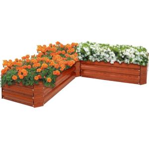 Sunnydaze 11.75″ H Raised Metal Garden Bed – Galvanized Raised Garden Bed Outdoor for Vegetables and Flowers – Woodgrain – L-Shaped