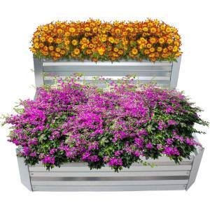 Sunnydaze 2-Tier Galvanized Steel Raised Garden Bed – for Flowers, Plants, and Vegetables – 94.5-Gal Soil Capacity – Silver(Silver)