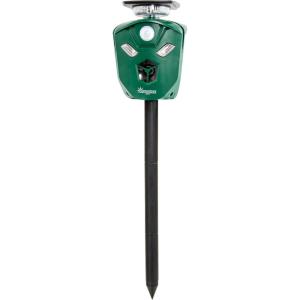 Sunnydaze 360° Solar-Powered Ultrasonic Animal Repeller with Mounting Pole – Solar Power or USB – 3 PIR Motion Sensors, 19.5, Green, XPT-0631