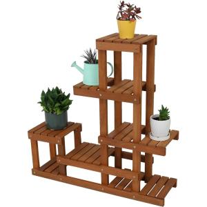 Sunnydaze 36-Inch Meranti Wood Indoor/Outdoor Multi-Tiered Plant Stand with Teak Oil Finish