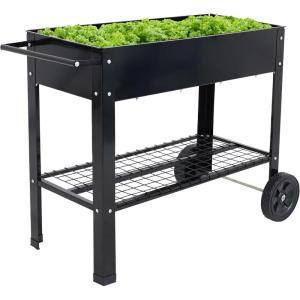 Sunnydaze 43-Inch Galvanized Steel Raised Garden Bed with Legs – Outdoor Elevated Planter Box with Wheels for Vegetables – Black(Black)