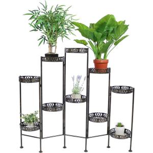 Sunnydaze 46-Inch 10-Tier Steel Indoor and Outdoor Folding Plant Stand – Bronze Finish