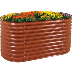 Sunnydaze 79-Inch Oval Raised Garden Bed – Stackable Steel Vegetable Flower Bed Planter Kit with Rubber Edge Trim – Brown(Brown)