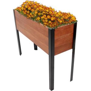 Sunnydaze Acacia Wood Raised Garden Bed with Legs – 31-Inch H – Powder-Coated Steel Frame – Removable Planter Bag – Brown(Brown)