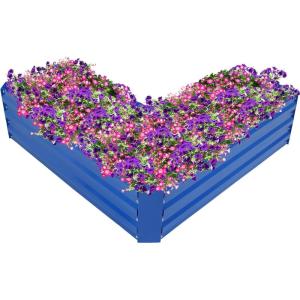 Sunnydaze Galvanized Raised Garden Bed – Metal Raised Bed for Gardening – Outdoor Planter Box for Flowers, Plants, and Vegetables – Blue – 12″ L-Shaped(Blue)