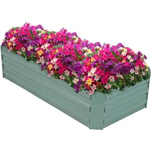 Sunnydaze Galvanized Raised Garden Bed – Metal Raised Bed for Gardening – Outdoor Planter Box for Flowers, Plants, and Vegetables – Blue – 12″ L-Shaped(Green)