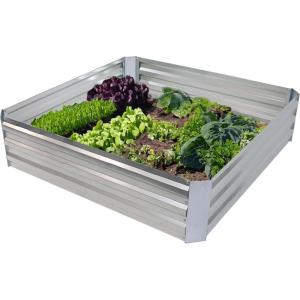 Sunnydaze Galvanized Raised Garden Bed – Metal Raised Bed for Gardening – Outdoor Planter Box for Flowers, Plants, and Vegetables – Silver – 12” H Square